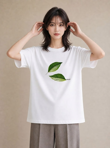 半袖Tシャツ レディース 新緑 植物 ボタニカル イラスト ポップ お揃い 親子 白T