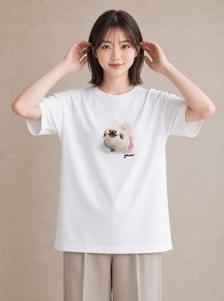 グラフィックTシャツ レディース 狆 犬 いぬ イラスト レトロ 旅行 母娘コーデ 白T