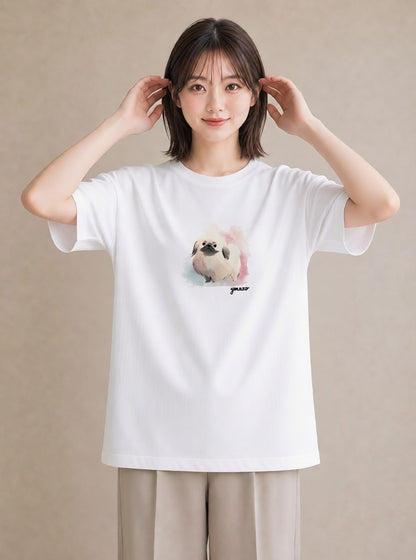 グラフィックTシャツ レディース 狆 犬 いぬ イラスト レトロ 旅行 母娘コーデ 白T
