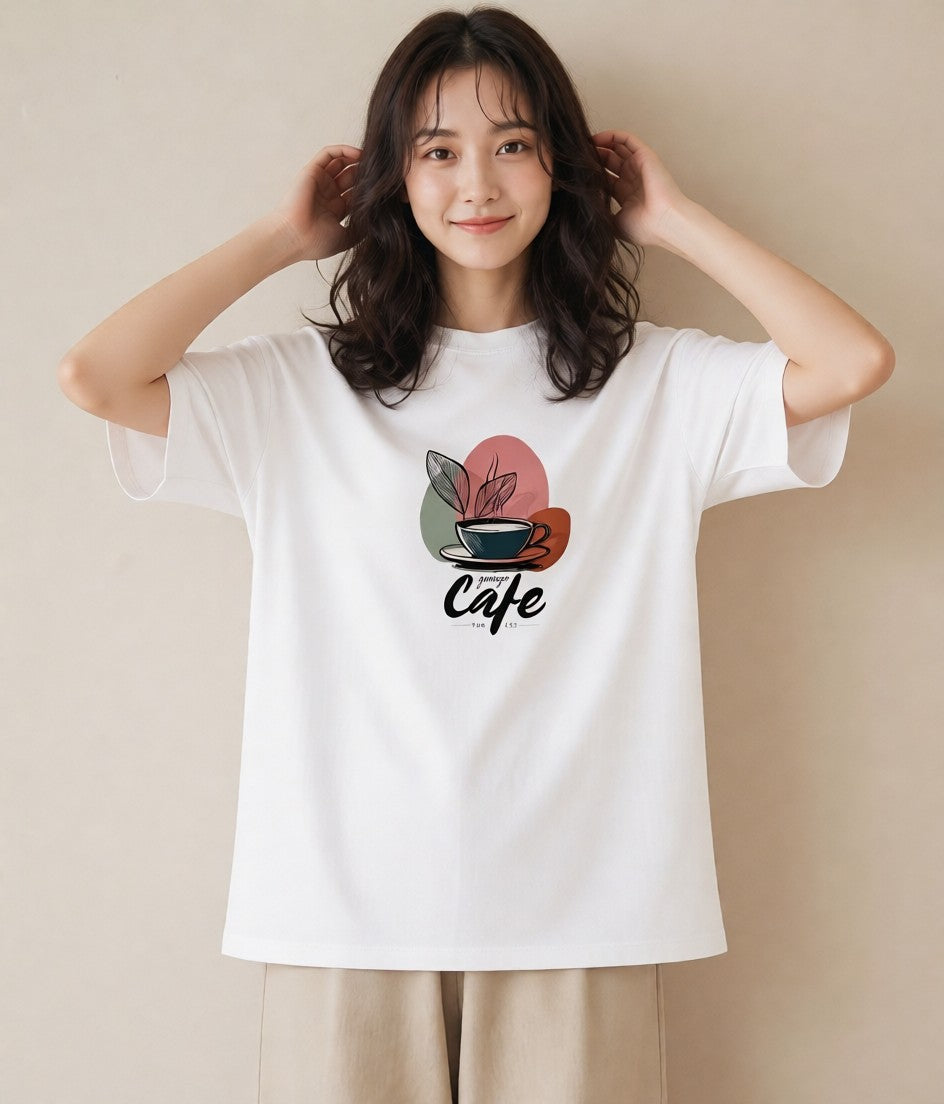 Tシャツ レディース カフェ カフェロゴ ロゴ イラスト ラフ レイヤード 白T
