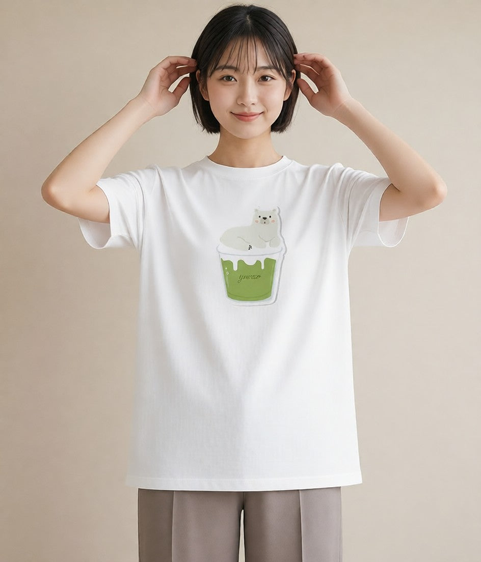半袖Tシャツ レディース パフェ 食べ物 フード イラスト 休日コーデ ビーチ デイリーウェア 白T