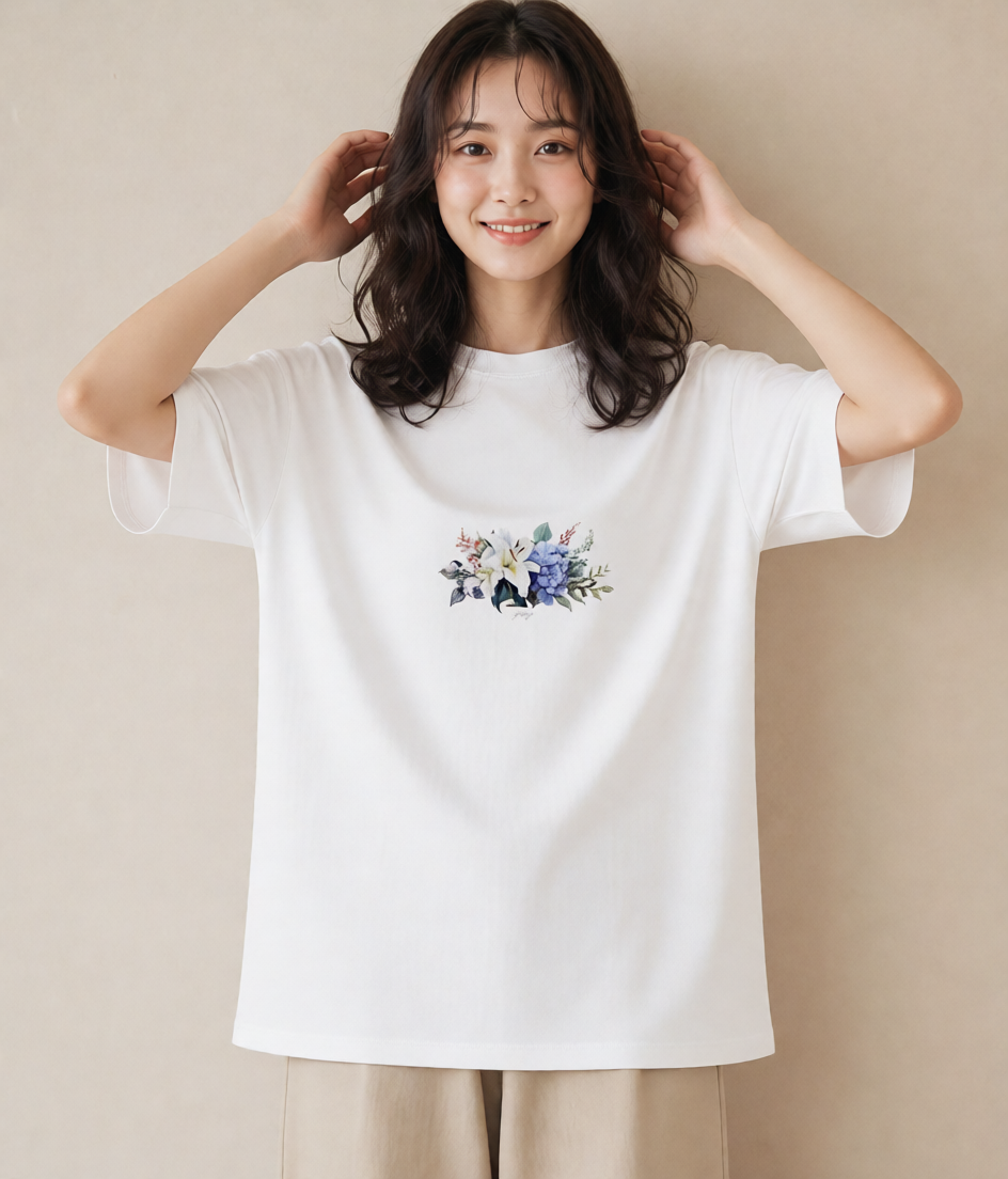 プリントTシャツ レディース ゆり 百合 花 花柄 イラスト 普段使い レイヤード 友達ギフト 白T