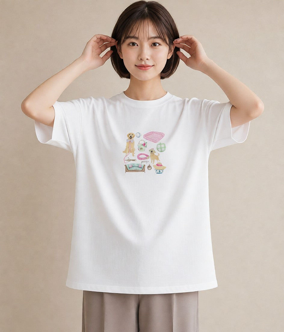 半袖Tシャツ レディース ゴールデンレトリバー ゴールデン 犬 いぬ イラスト 可愛い 母娘コーデ 自分用 白T