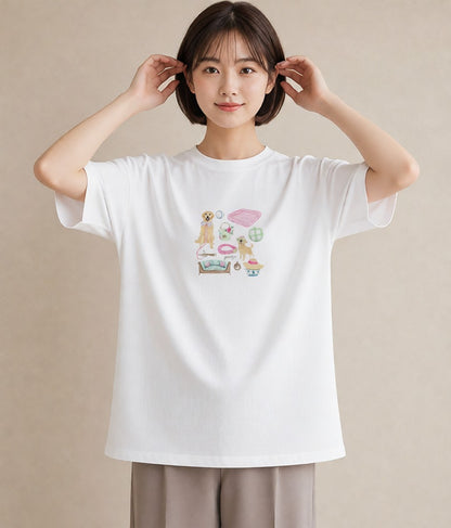 半袖Tシャツ レディース ゴールデンレトリバー ゴールデン 犬 いぬ イラスト 可愛い 母娘コーデ 自分用 白T