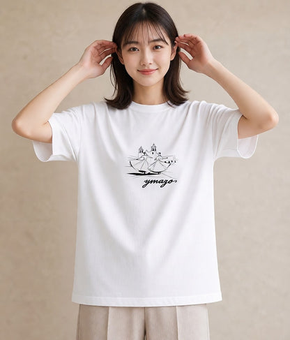 半袖Tシャツ レディース バレエシューズ バレエ トウシューズ ナチュラル アンティーク イラスト 可愛い 海 カフェ巡り 白T