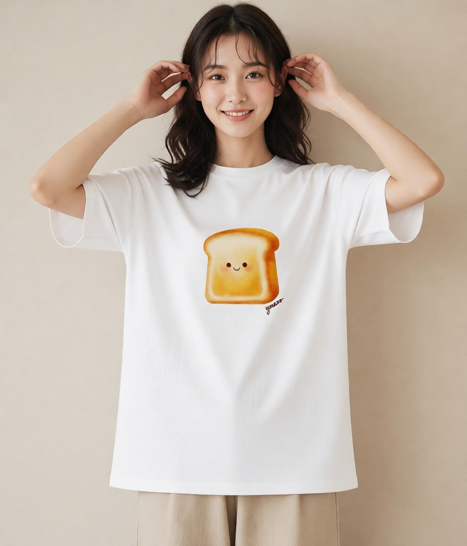 デザインTシャツ レディース パン 食べ物 フード イラスト カジュアル 春服 ミセス 白T