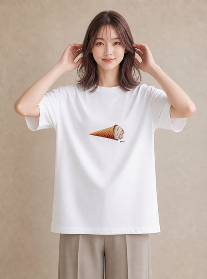 プリントTシャツ レディース アイス 食べ物 フード イラスト ゆるコーデ 春服 ミセス 白T