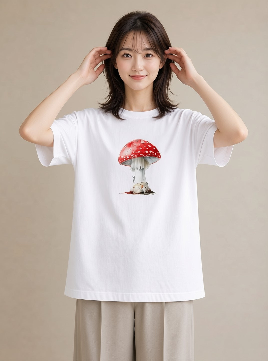 プリントTシャツ レディース きのこ 植物 ボタニカル イラスト こなれ感 女子会 お揃い 白T