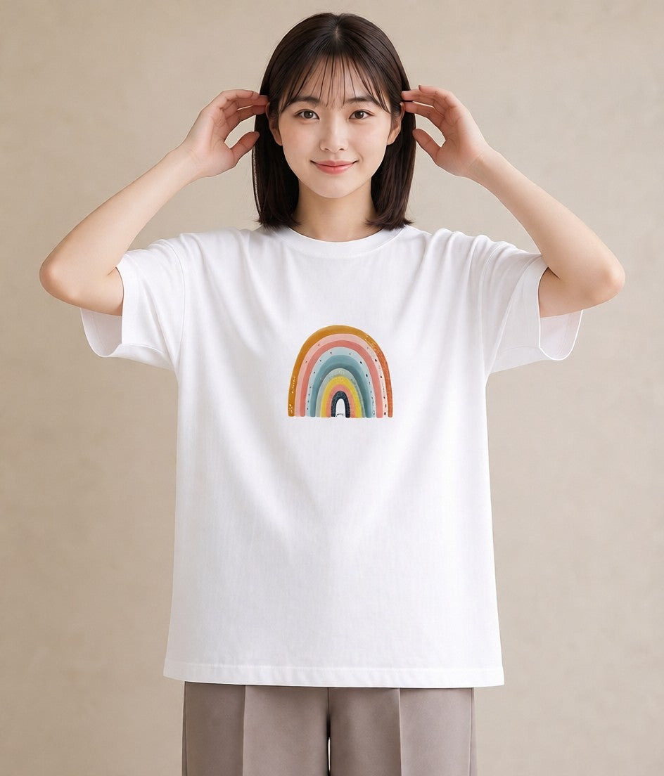 デザインTシャツ レディース 虹 星空 宇宙 イラスト 普段使い 女性向けギフト 散歩 白T