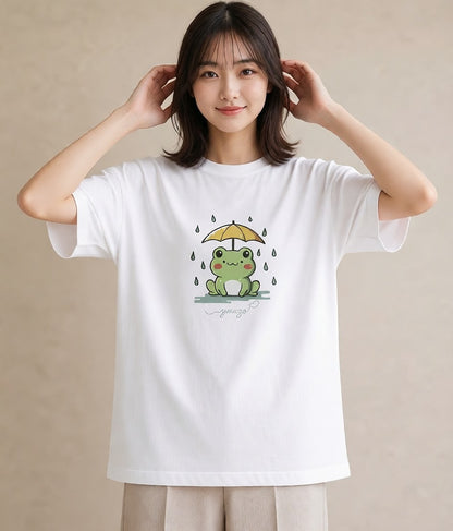 プリントTシャツ レディース 傘 水たまり 雨 ナチュラル アンティーク イラスト きれいめ デート 帰省 白T