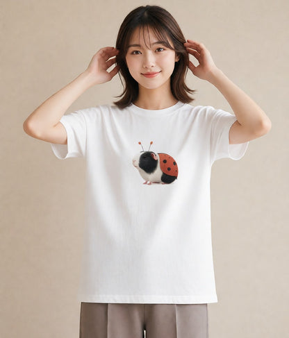 プリントTシャツ レディース てんとう虫 昆虫 虫 イラスト 韓国風 春服 ミセス 白T