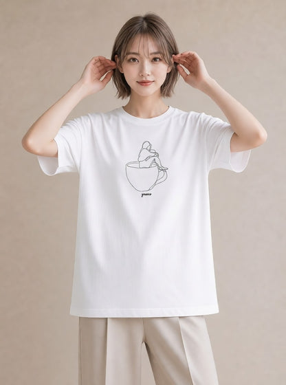 デザインTシャツ レディース コーヒー カフェ 珈琲 イラスト 韓国風 ママ カフェ服 白T