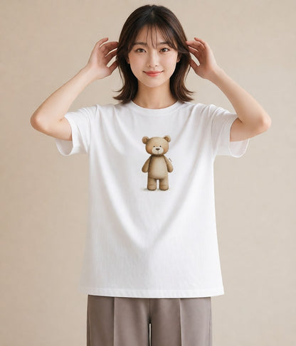 Tシャツ レディース くま クマ ベア 動物 アニマル イラスト お洒落 誕生日プレゼント 綿100 白T