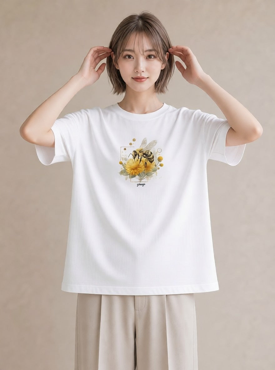 グラフィックTシャツ レディース みつばち 昆虫 虫 イラスト きれいめ おしゃれギフト 社会人 白T