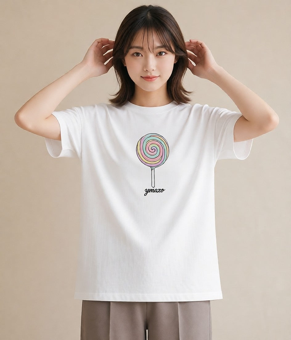 プリントTシャツ レディース キャンディ 食べ物 フード イラスト 北欧風 散歩 お出かけ 白T