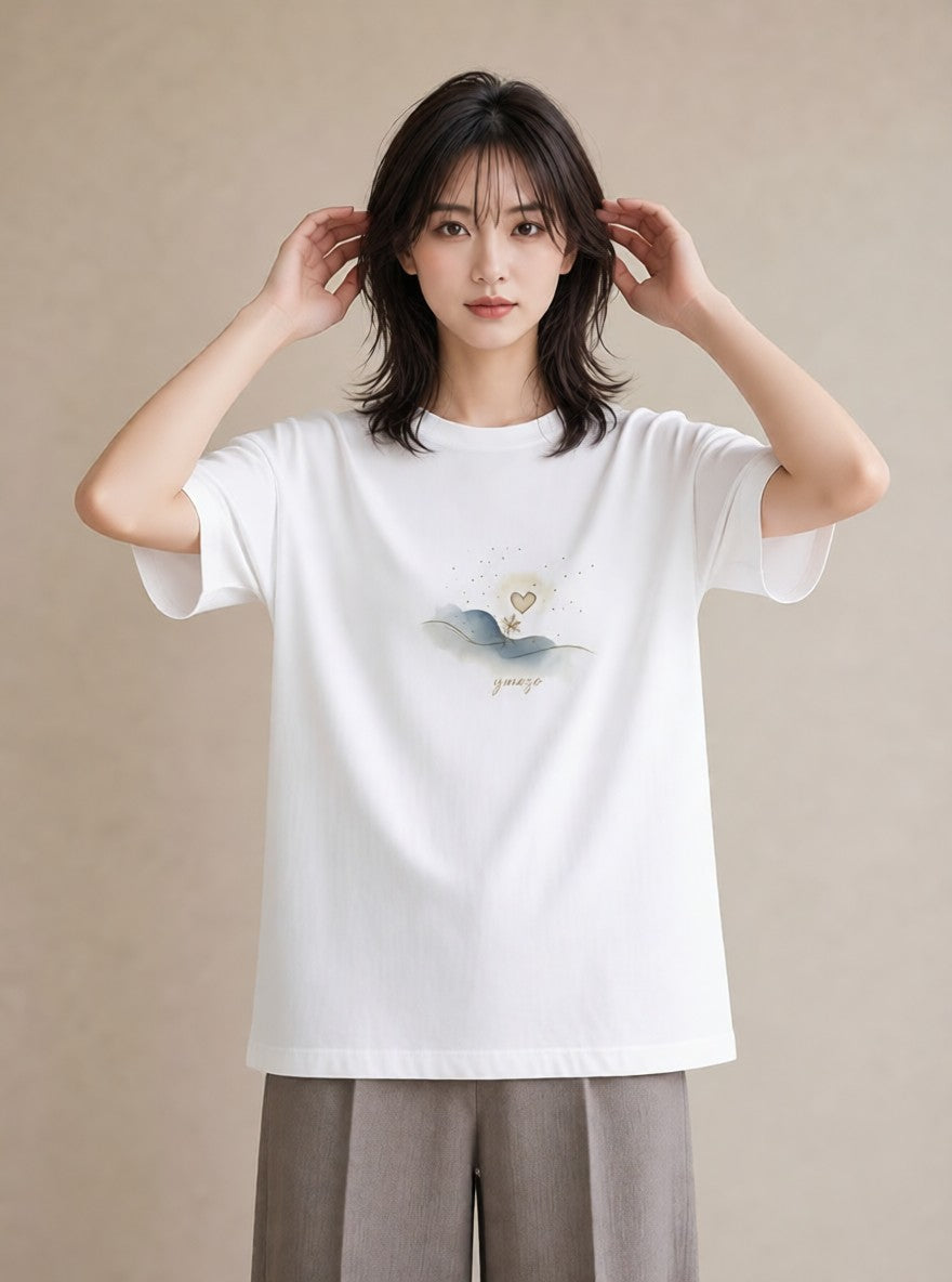 デザインTシャツ レディース 雪 星空 宇宙 イラスト 水彩風 帰省 ラフ 白T