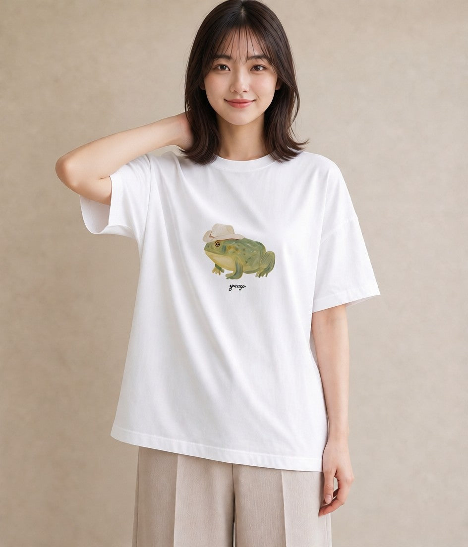 半袖Tシャツ レディース アマガエル ペット 動物 イラスト 抜け感 母娘コーデ 自分用 白T