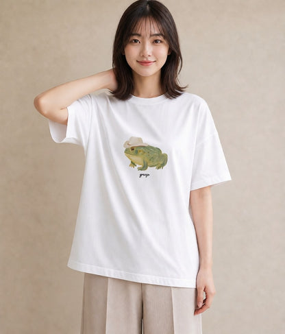 半袖Tシャツ レディース アマガエル ペット 動物 イラスト 抜け感 母娘コーデ 自分用 白T
