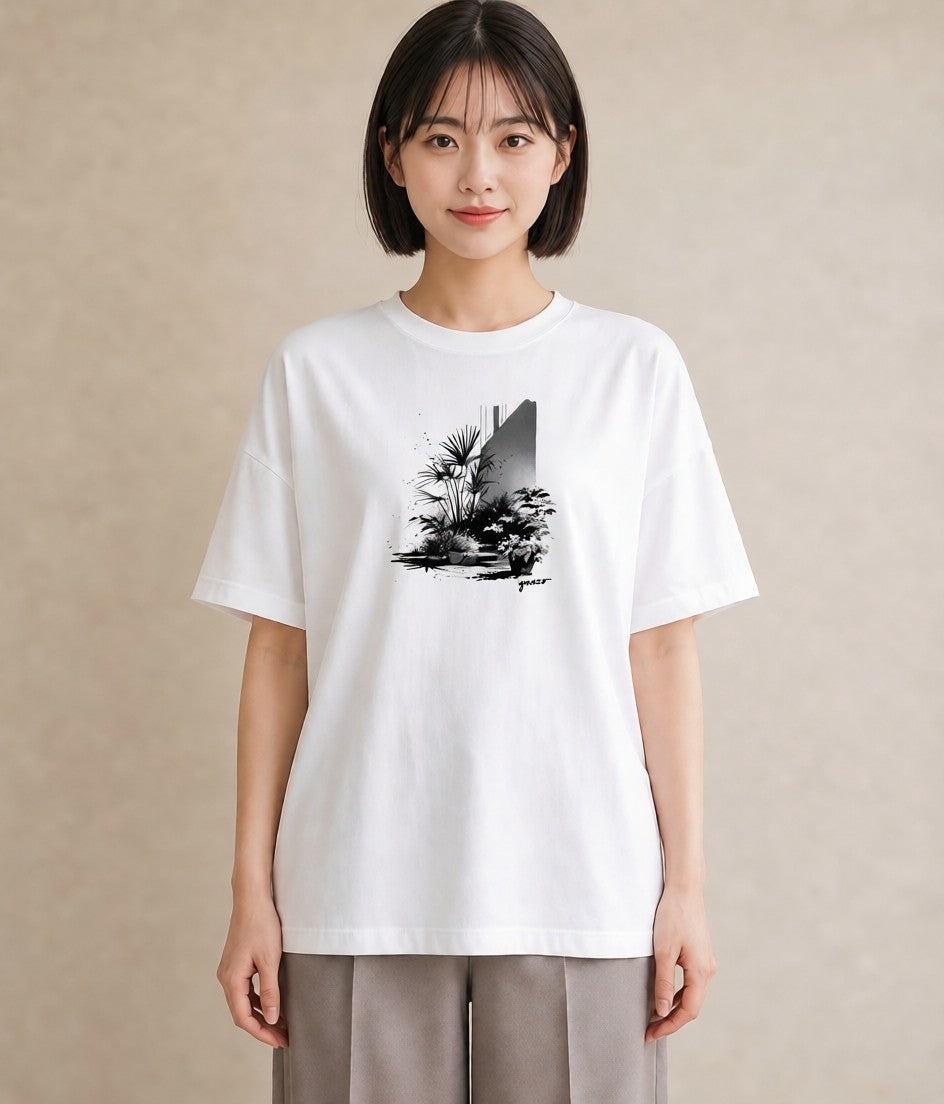 半袖Tシャツ レディース 雨上がりの小道 雨上がり 小道 ナチュラル アンティーク イラスト 北欧風 友達ギフト 部屋着 白T