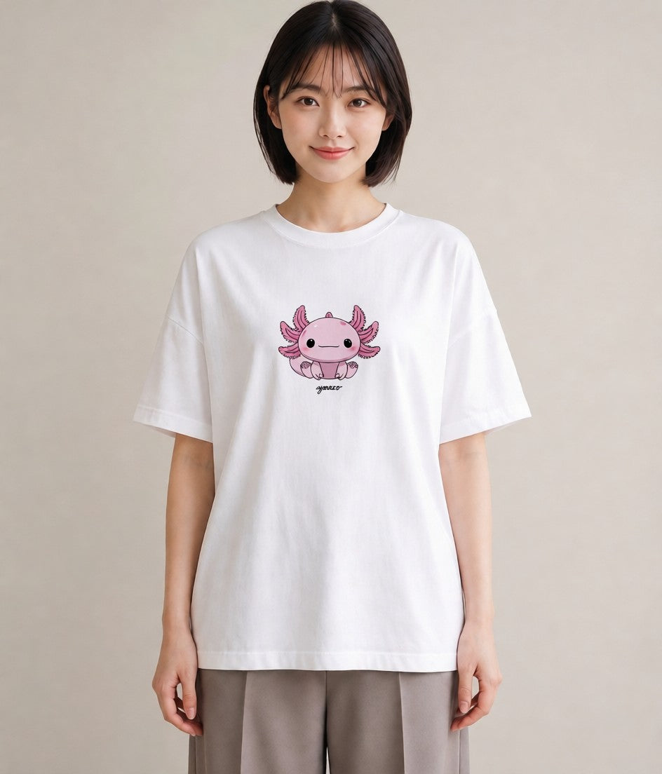 プリントTシャツ レディース ウーパールーパー ペット 動物 イラスト ヴィンテージ風 散歩 お出かけ 白T
