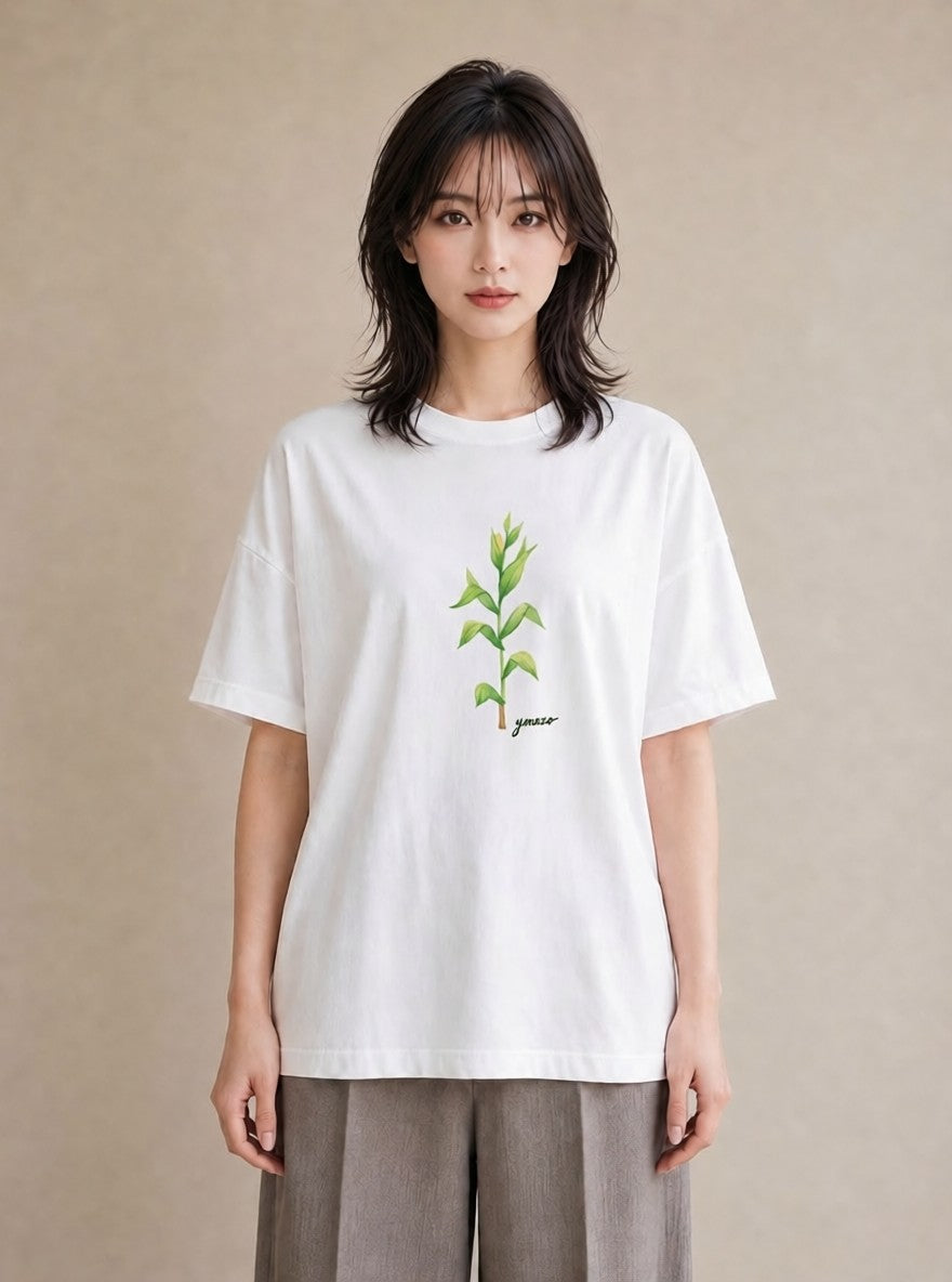 グラフィックTシャツ レディース 芝生 植物 ボタニカル イラスト ナチュラル ラフ レイヤード 白T