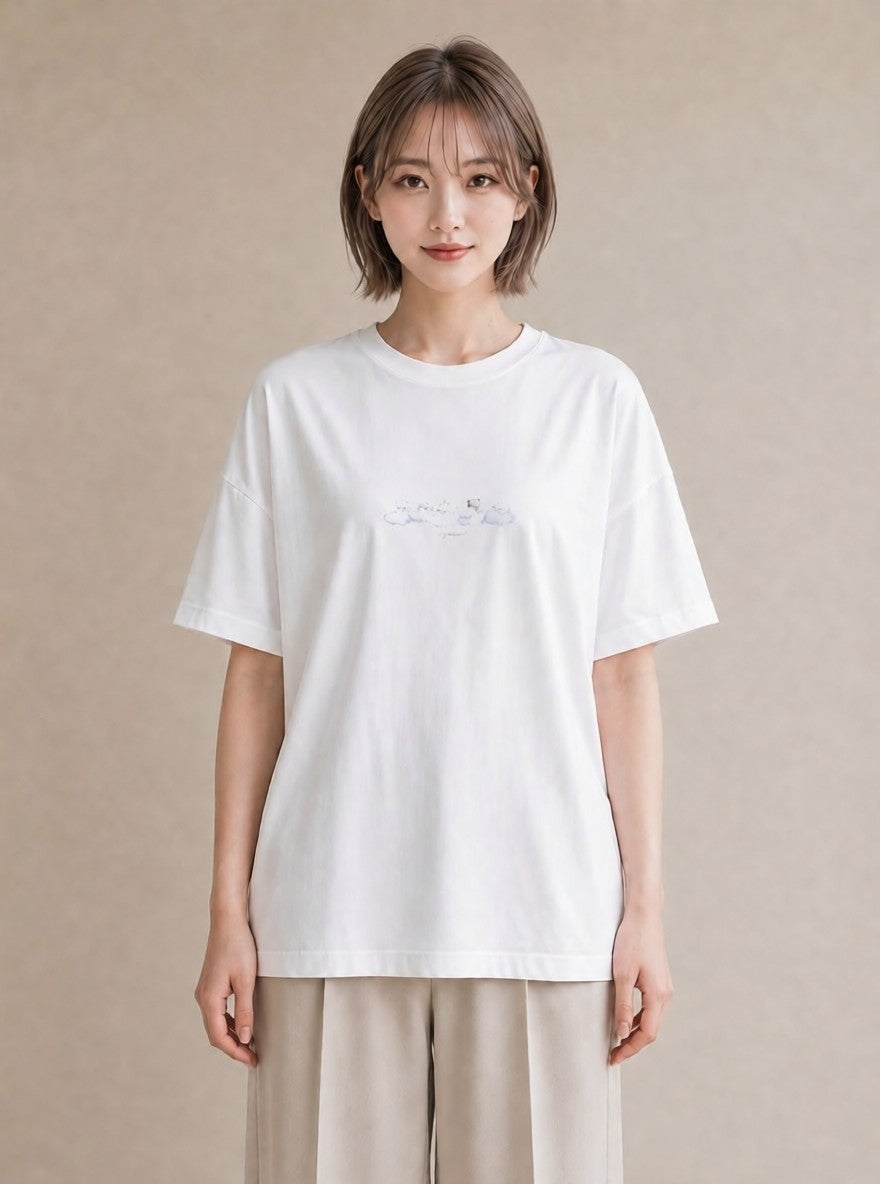 プリントTシャツ レディース 雲 星空 宇宙 イラスト 個性的 カフェ服 クリスマス 白T