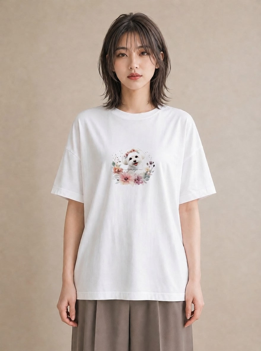 プリントTシャツ レディース わんこ 犬 いぬ イラスト ゆるかわ クリスマス 旅行 白T