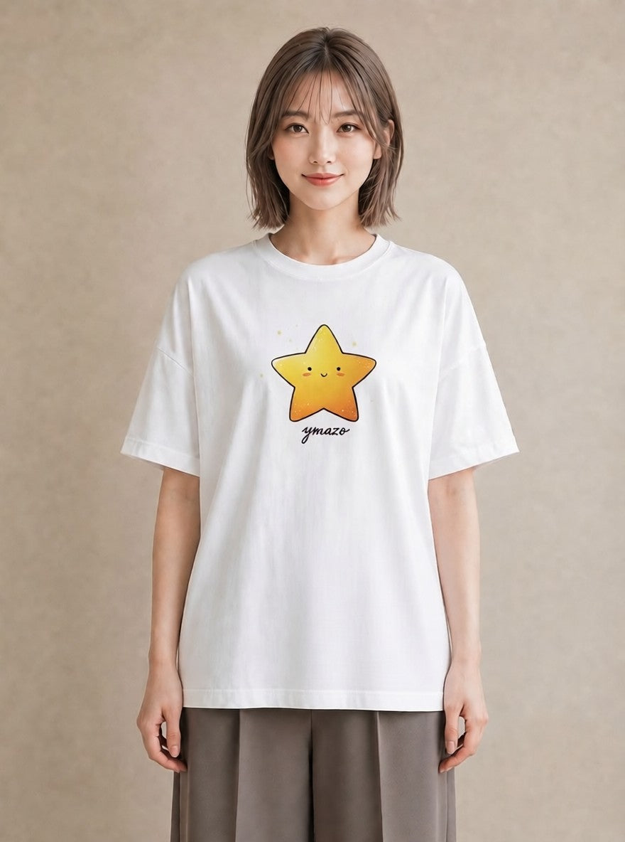 半袖Tシャツ レディース 星 星空 宇宙 イラスト フェミニン 普段着 週末コーデ 白T
