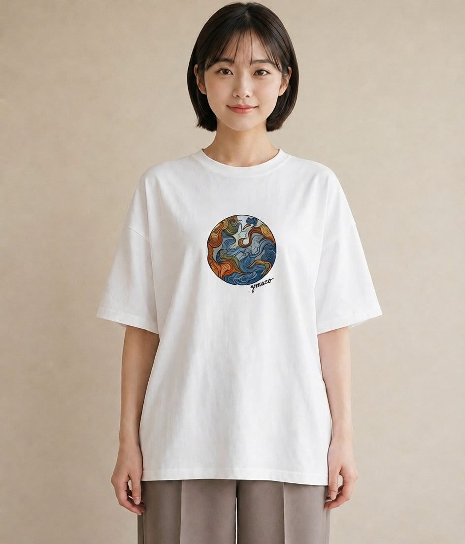グラフィックTシャツ レディース 海 星空 宇宙 イラスト 淡色 お揃い 親子 白T