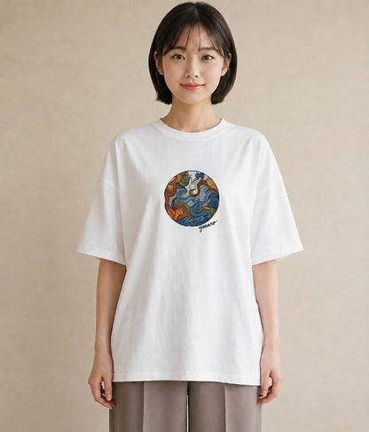 グラフィックTシャツ レディース 海 星空 宇宙 イラスト 淡色 お揃い 親子 白T