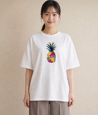 プリントTシャツ レディース パイナップル 食べ物 フード イラスト フェミニン 春服 ミセス 白T
