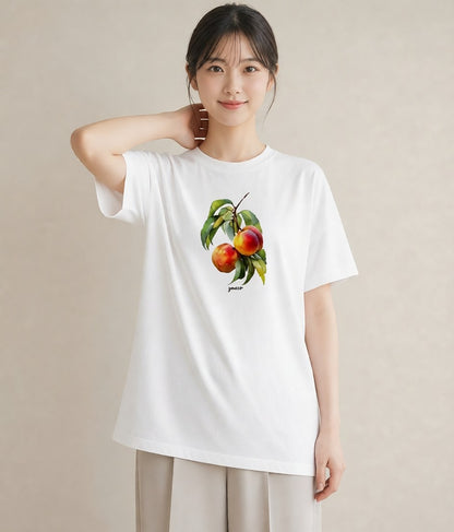 プリントTシャツ レディース もも 食べ物 フード イラスト レイヤード 友達ギフト 白T