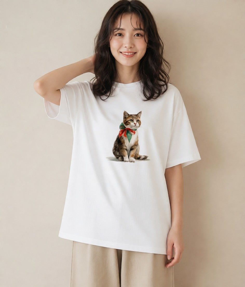 グラフィックTシャツ レディース アメリカンショートヘア 猫 ねこ イラスト きれいめカジュアル 普段着 週末コーデ 白T