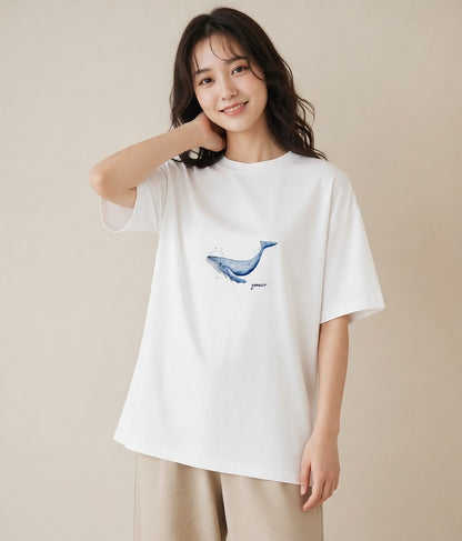 デザインTシャツ レディース ジンベエザメ 海の生き物 海 イラスト ラフ 親子 20代 白T