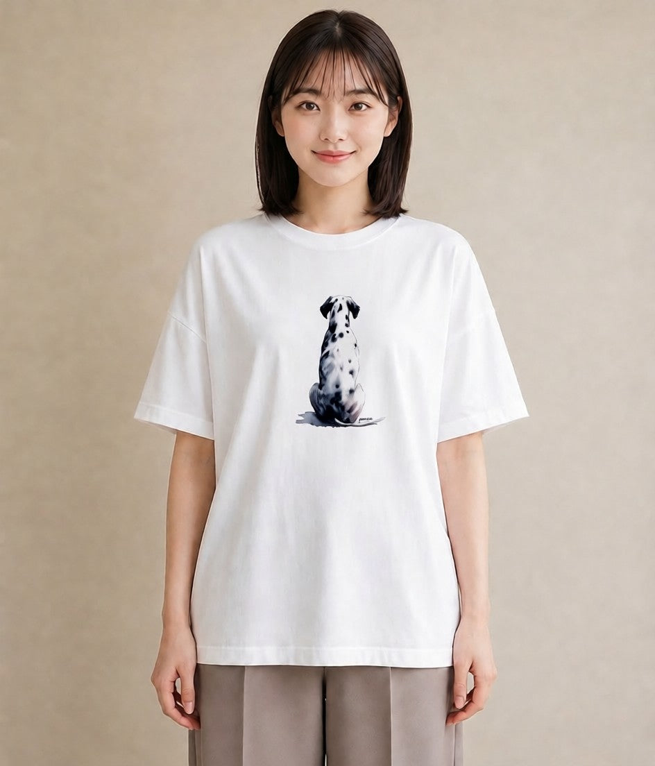 デザインTシャツ レディース ダルメシアン 犬 いぬ イラスト ボタニカル 夏コーデ 通学 白T
