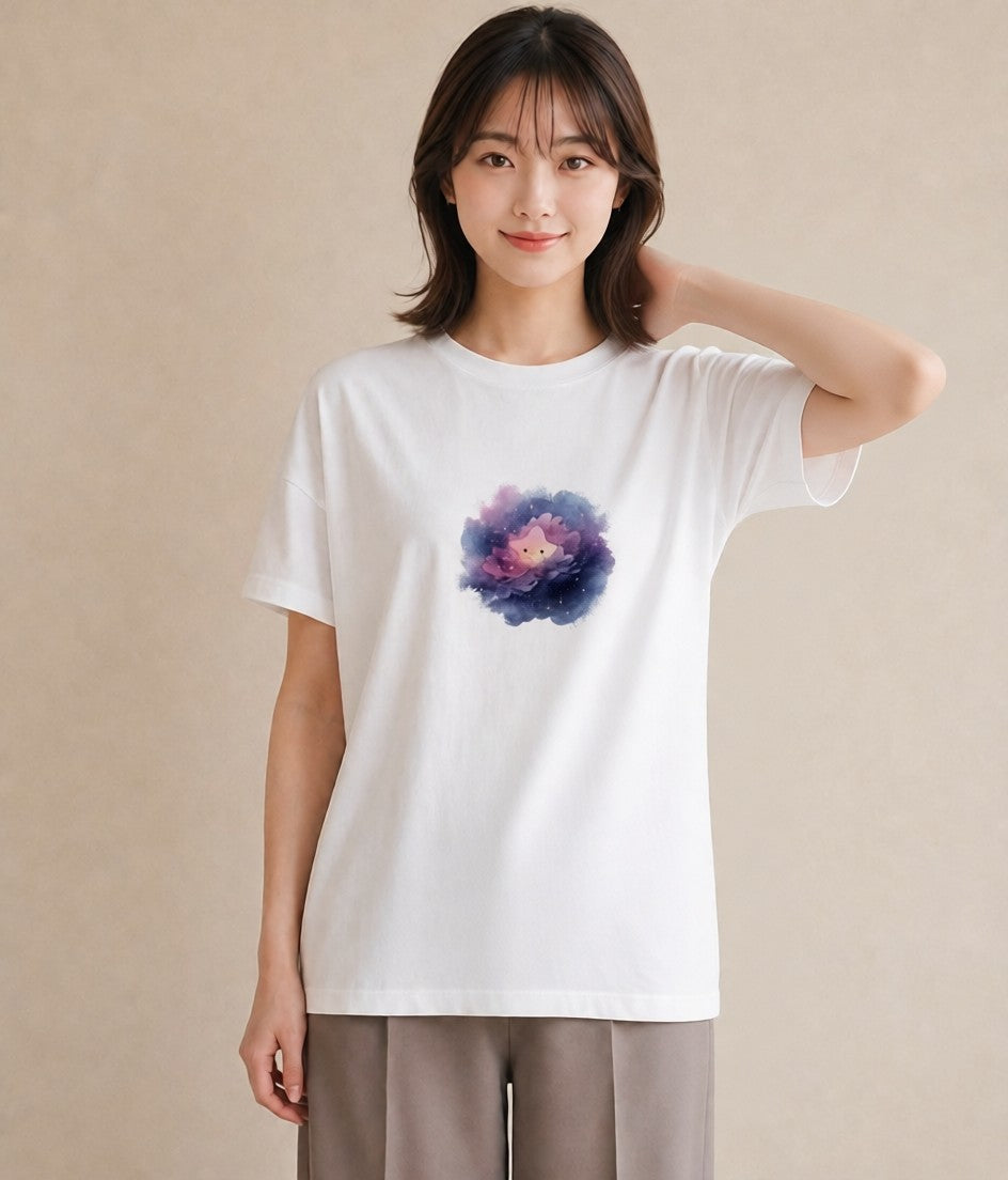 プリントTシャツ レディース 水瓶座 星空 宇宙 イラスト モード 20代 カジュアルコーデ 白T