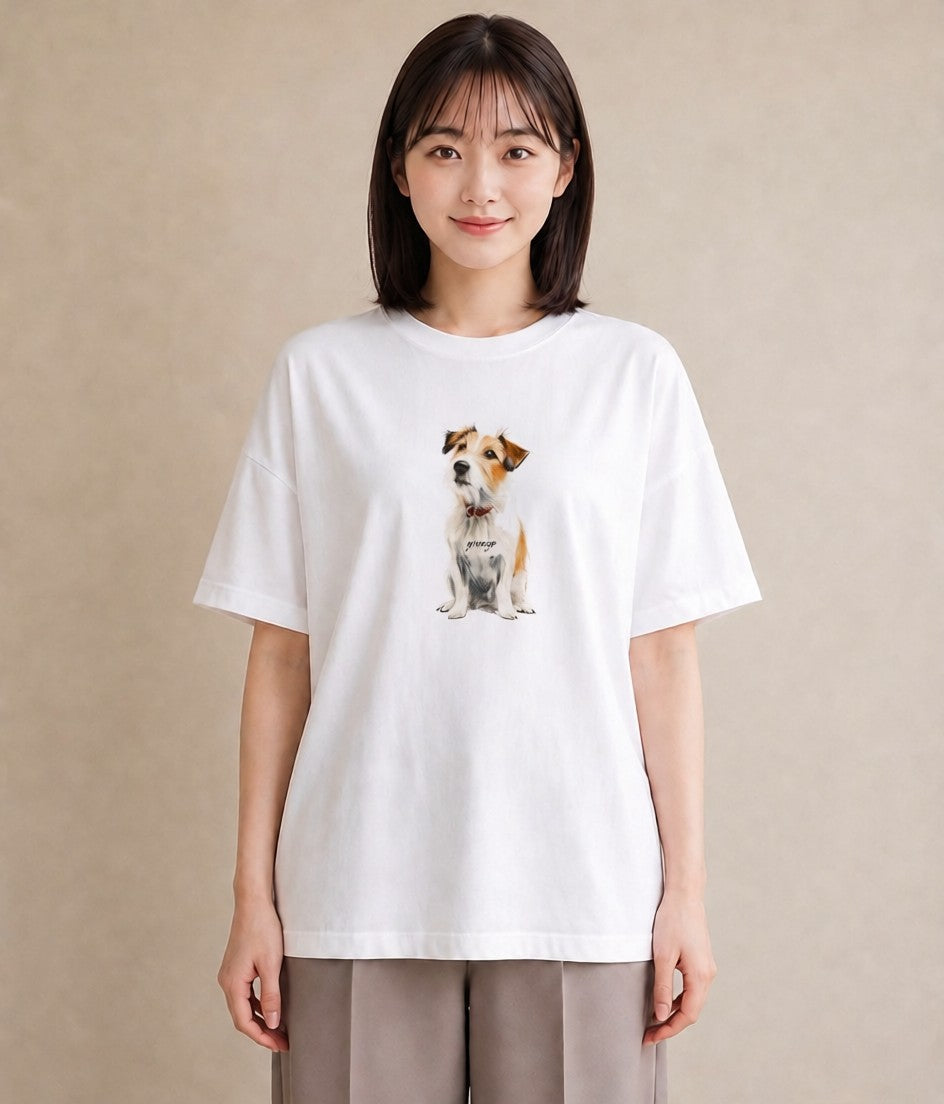 半袖Tシャツ レディース ジャックラッセルテリア 犬 いぬ イラスト 抜け感 週末コーデ 敬老の日 白T