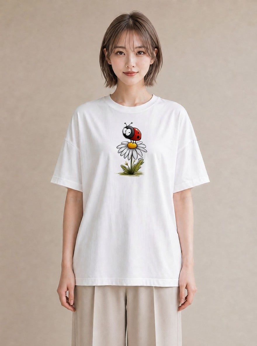 Tシャツ レディース てんとう虫 昆虫 虫 イラスト ニュアンス 親子 20代 白T