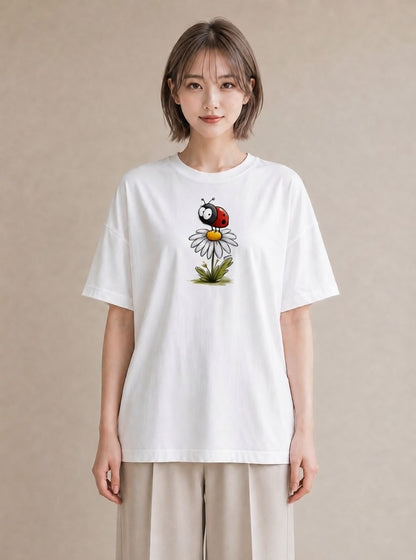 Tシャツ レディース てんとう虫 昆虫 虫 イラスト ニュアンス 親子 20代 白T