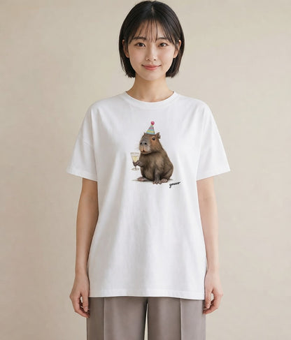 Tシャツ レディース モルモット ペット 動物 イラスト ヴィンテージ風 レイヤード 友達ギフト 白T