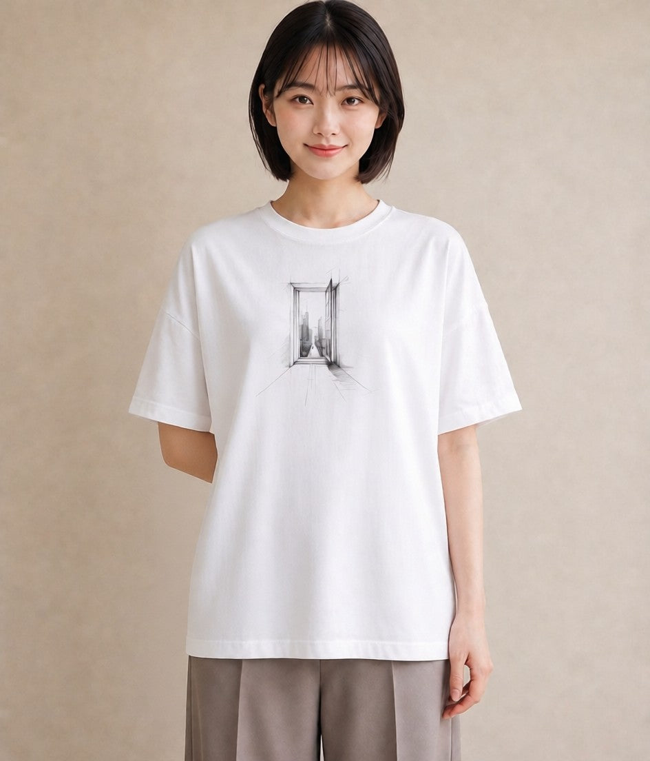 プリントTシャツ レディース 窓辺の雨 雨の日 窓 ナチュラル アンティーク イラスト ガーリー 敬老の日 ホワイトデー 白T