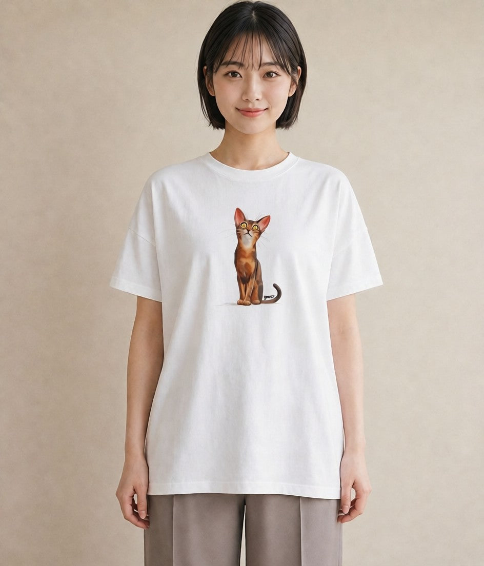 デザインTシャツ レディース サビ猫 猫 ねこ イラスト シック 休日 ペアコーデ 白T