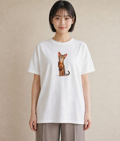 デザインTシャツ レディース サビ猫 猫 ねこ イラスト シック 休日 ペアコーデ 白T