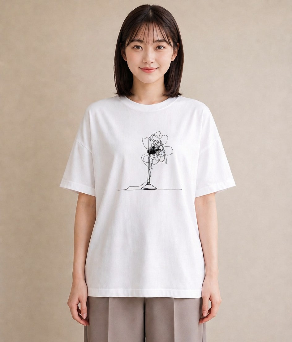 プリントTシャツ レディース 扇子 そよ風 ナチュラル アンティーク イラスト 女性向けギフト 散歩 白T