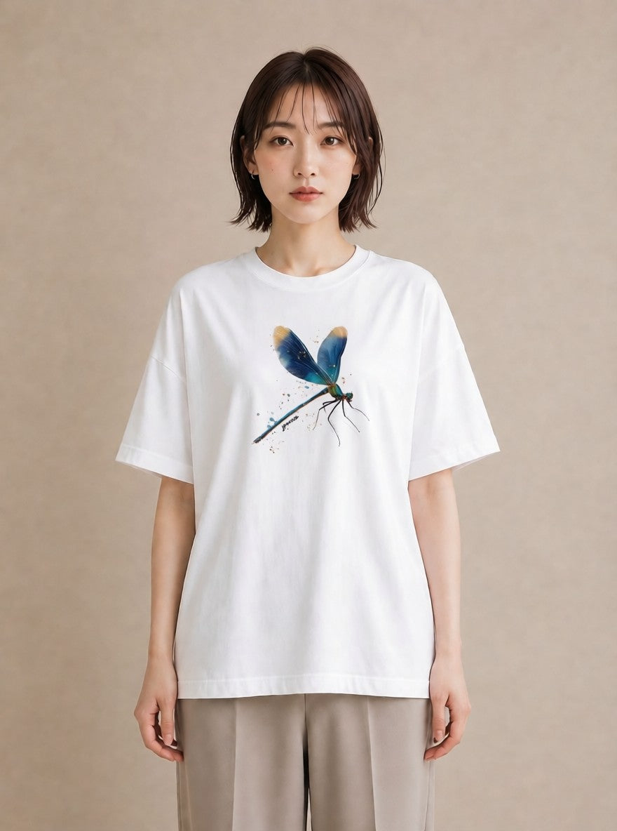 Tシャツ レディース ホタル 昆虫 虫 イラスト ラフカジュアル 買い物 夏コーデ 白T