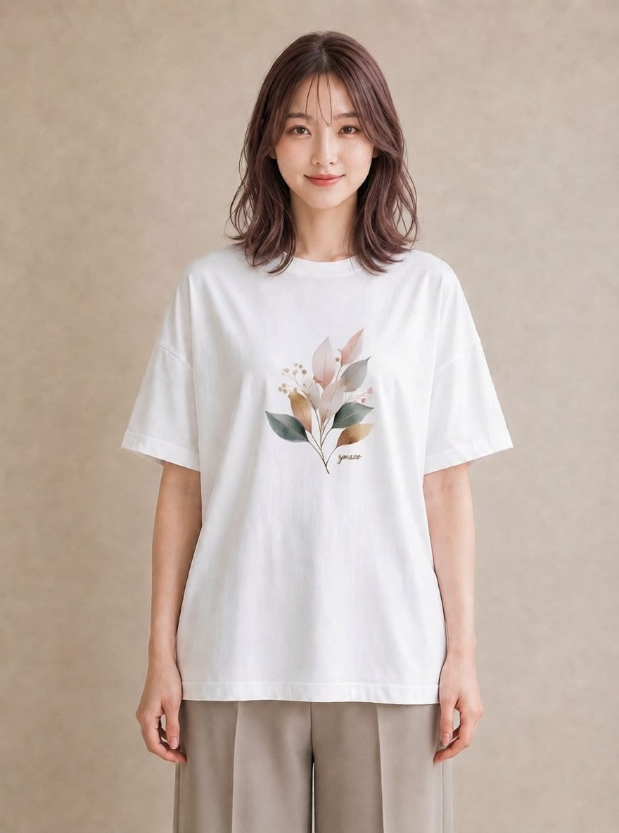 グラフィックTシャツ レディース ユーカリ 植物 ボタニカル イラスト 水彩風 送別ギフト 通勤 白T