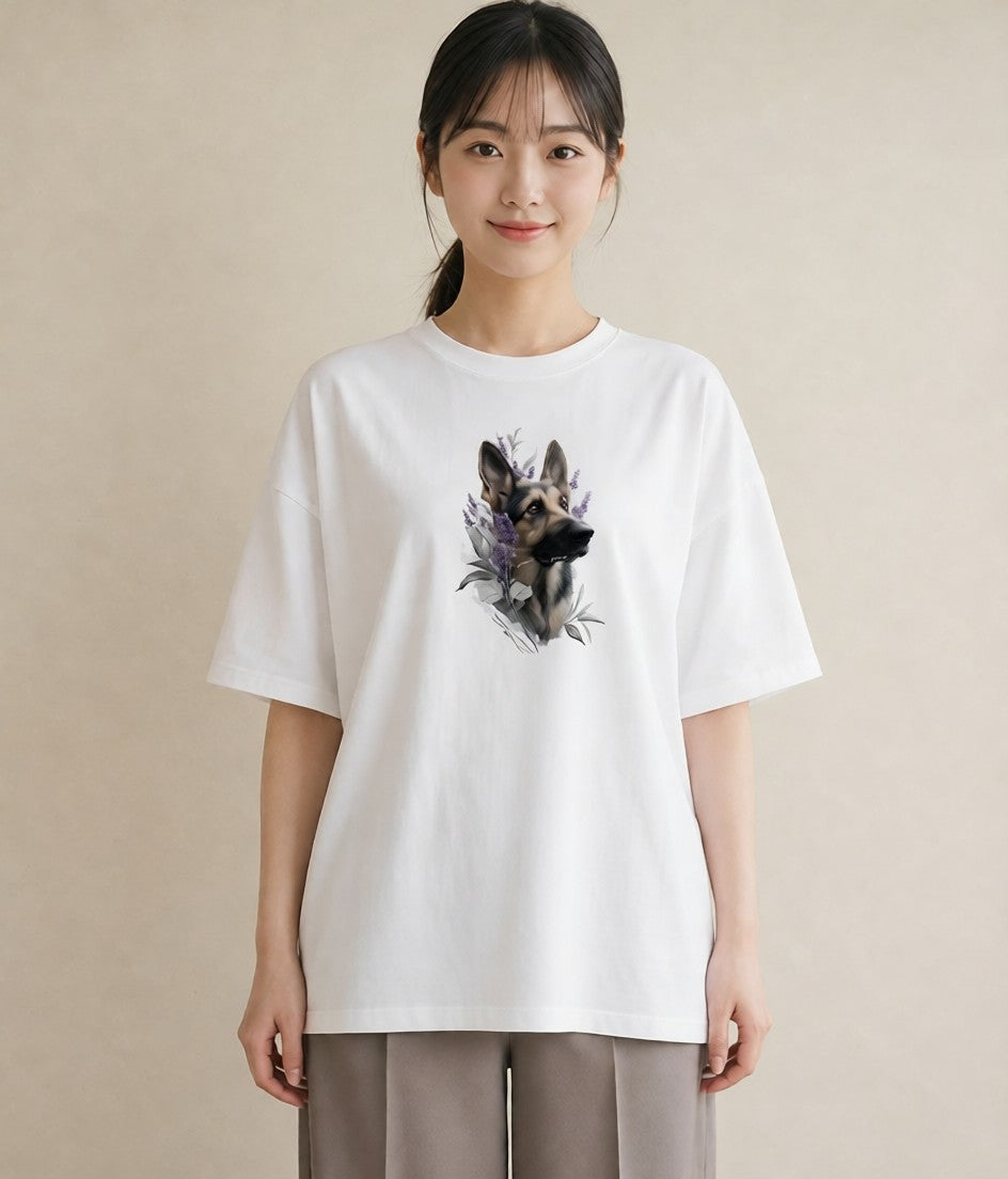 デザインTシャツ レディース ジャーマンシェパード 犬 いぬ イラスト ユニーク 公園 ママ 白T