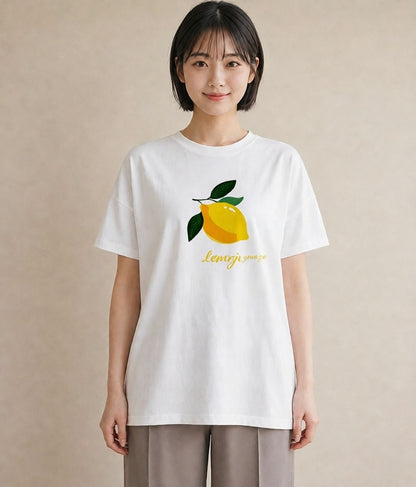 Tシャツ レディース レモン 檸檬 食べ物 フード イラスト シンプル お出かけ 普段着 白T