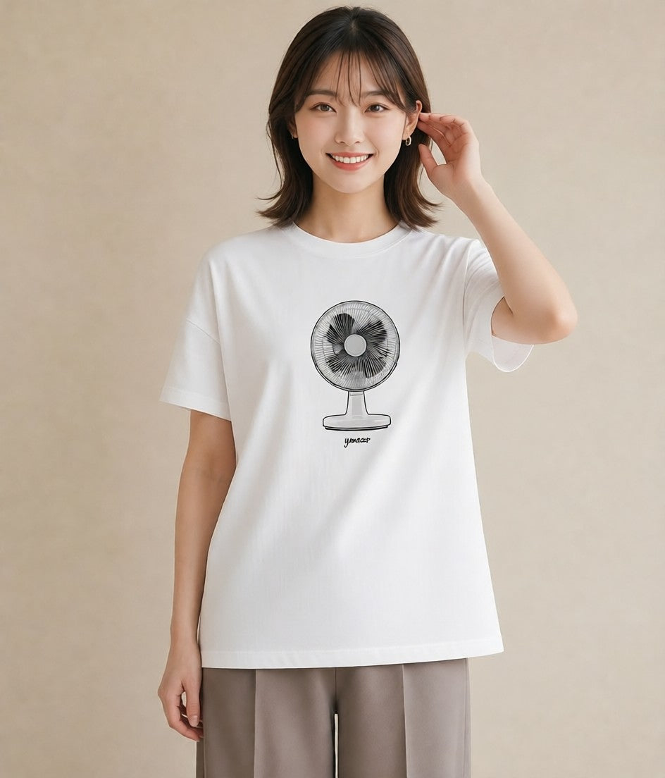 Tシャツ レディース 扇子 そよ風 ナチュラル アンティーク イラスト 休日コーデ 秋コーデ おしゃれギフト 白T