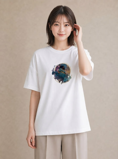 グラフィックTシャツ レディース 双子座 星空 宇宙 イラスト 手描き風 カフェ巡り 女子会 白T